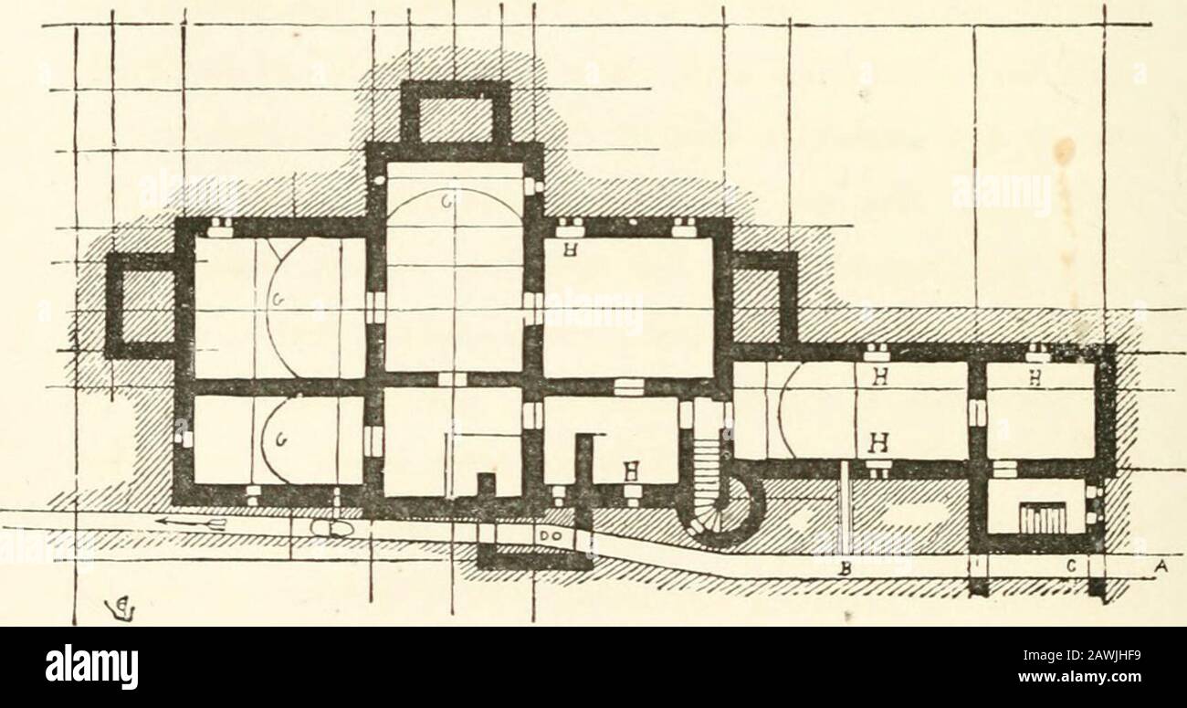 The story of a house . Pig. 29. -j i i_i i i i_ i.(B>.1 - t. Yyyymty/ Fig. 21. Fig. 2i. — PLAN OF THE CELLARS. — Page 105.Fig. 29. — THE GARDEN FRONT. — Page 122. PAUL AS INSPECTOR OF WORKS. 105 Well, said the cousin, when they were seated in theworking-room, here is the plan of the cellars (Fig. 21). Letus see how this will be arranged with what you have found,and if we are to make any changes in it. Good ! The rockis nearly on a level with the soil on the south, and theloose earth reaches pretty regularly a depth of three metrestowards the north of our buildings. We will therefore placeth Stock Photo