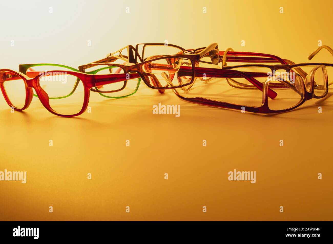 Glasses close up artistic shot. rimmed eyeglasses background with copy