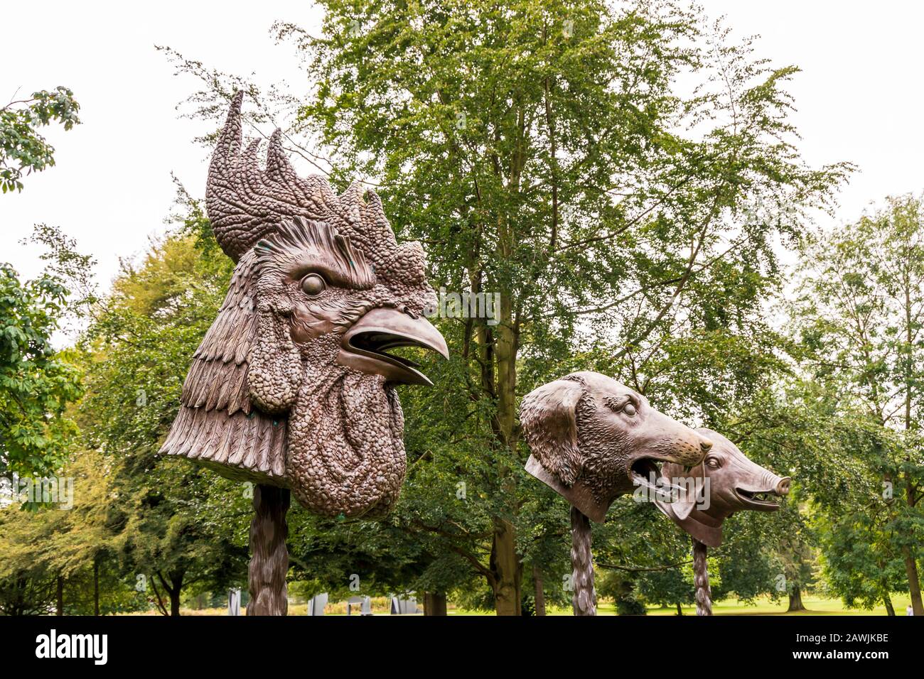 Sculpture of a cockerel, part of the Circle of Animals by Ai Weiwei's, Zodiac Heads (2010) in Yorkshire Sculpture Park in Wakefield, UK. Stock Photo