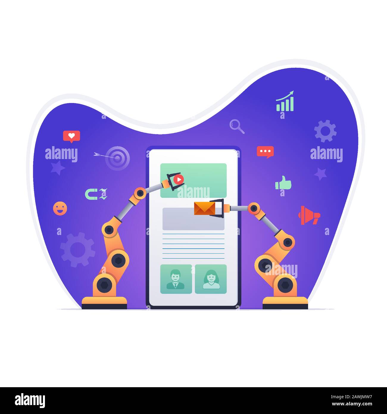Robotic hands designing and managing social media or mobile application ...