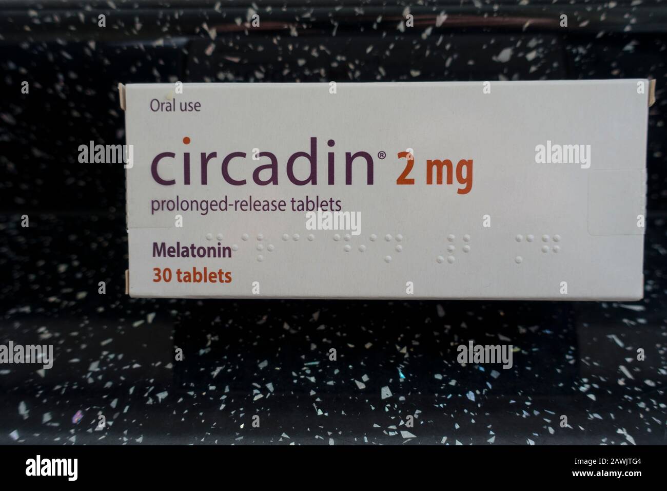 Circadin Melatonin,prolonged release tablets used for insomnia,UK. Stock Photo
