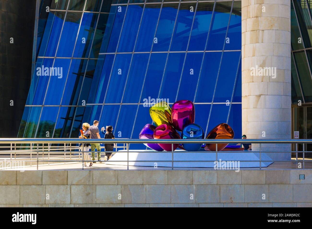 A sculpture before the Guggenheim Museum of modern arts in Bilbao Stock Photo