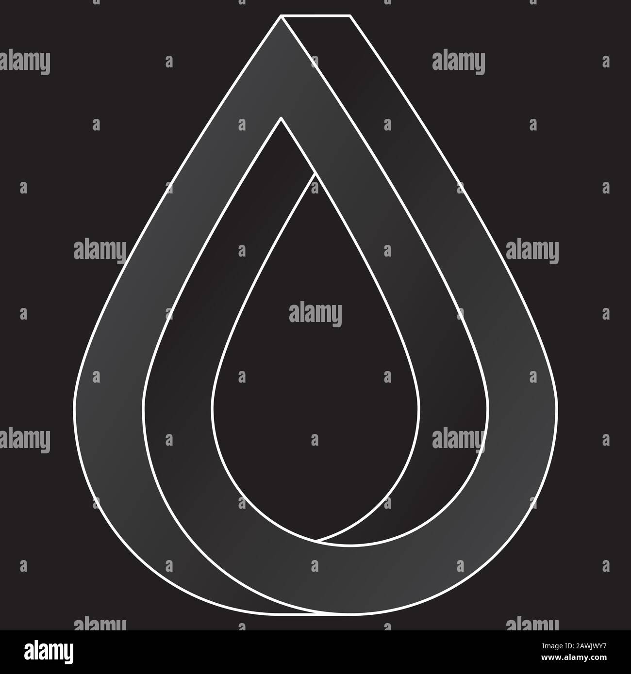 Impossible water drop icon. White vector optical illusion shape on