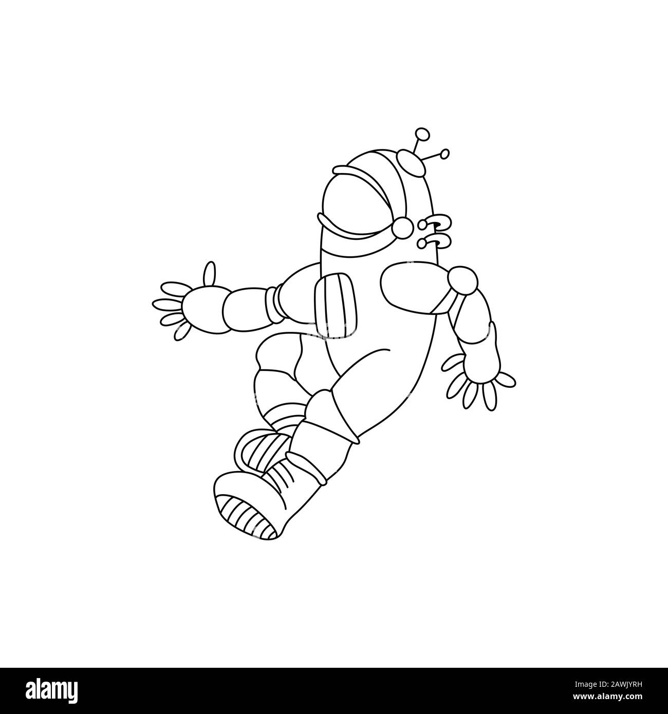 Vector illustration of black and white astronaut. Cartoon coloring page book Stock Vector