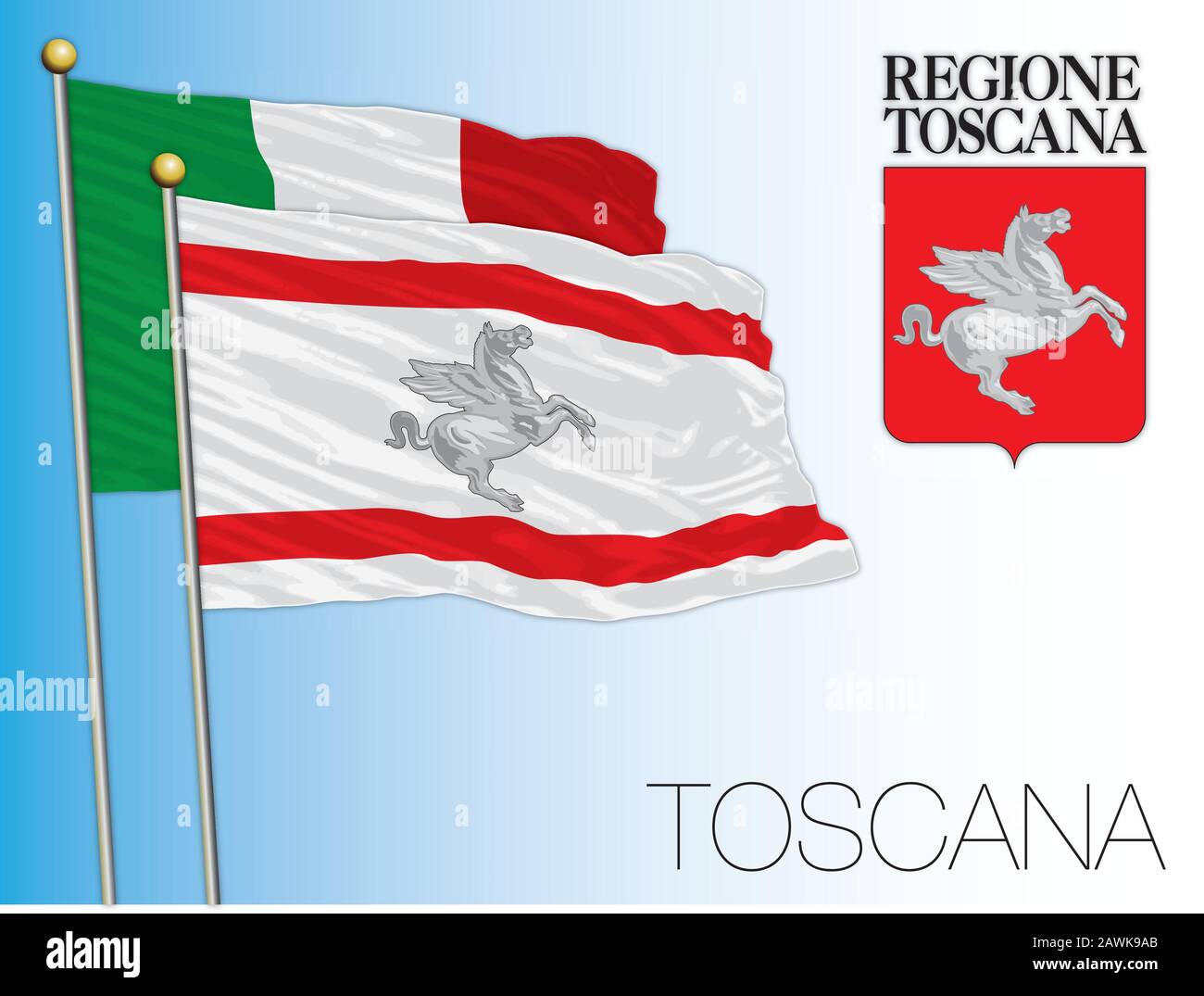 Tuscany official regional flag and coat of arms, Italy, vector illustration Stock Vector