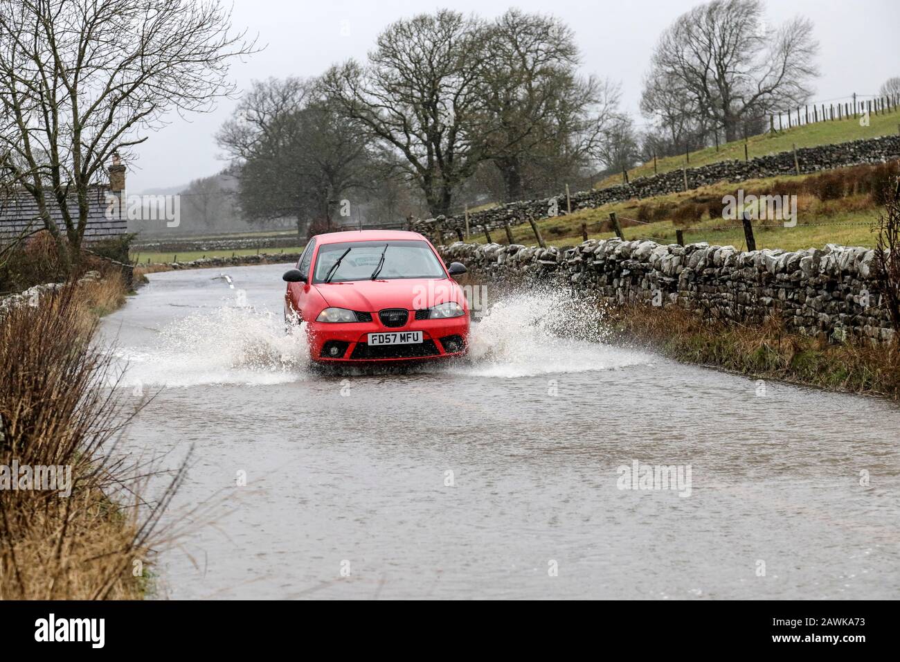 Middleton In Teesdale Teesdale County Durham 9th February Uk Weather Vehicles Battle Through Floodwater After Storm Ciara Caused Extensive Flooding On Roads Such As The B6277 Near Middleton In Teesdale Credit David Forster Alamy Live News