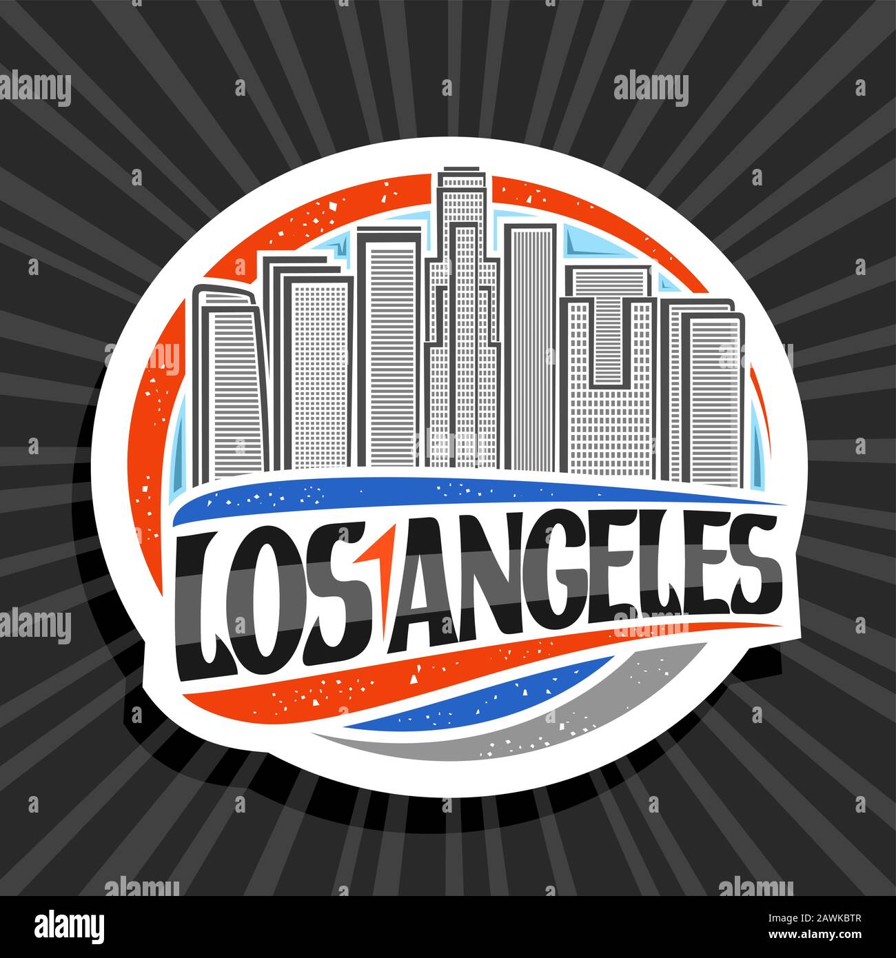 Vector Logo For Los Angeles White Decorative Round Tag With Line Illustration Of Contemporary Cityscape On Sky Background Tourist Fridge Magnet With Stock Vector Image Art Alamy