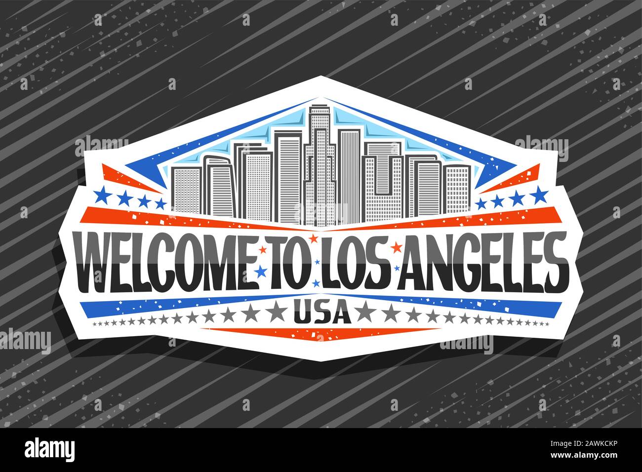 Vector logo for Los Angeles, white sign board with line illustration of ...
