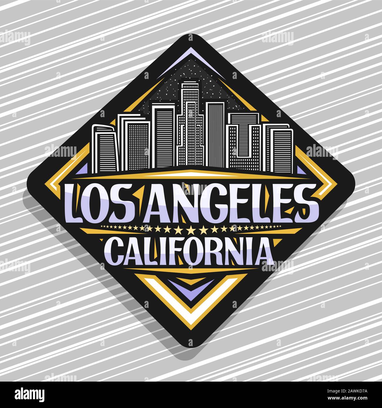 Vector logo for Los Angeles, dark rhombus sticker with line