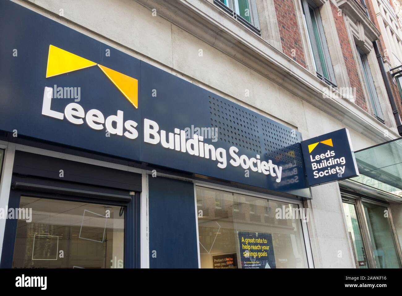 Leeds Building Society signage outside one of their branches on High Holborn, London, UK Stock Photo