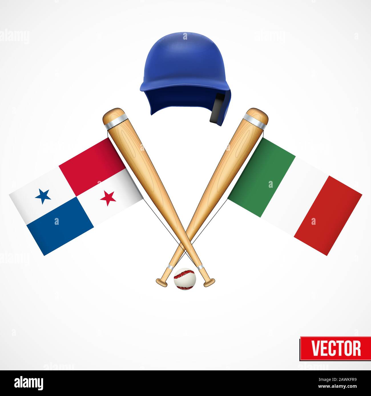 Symbols of Baseball team Panama and Mexico. Stock Vector