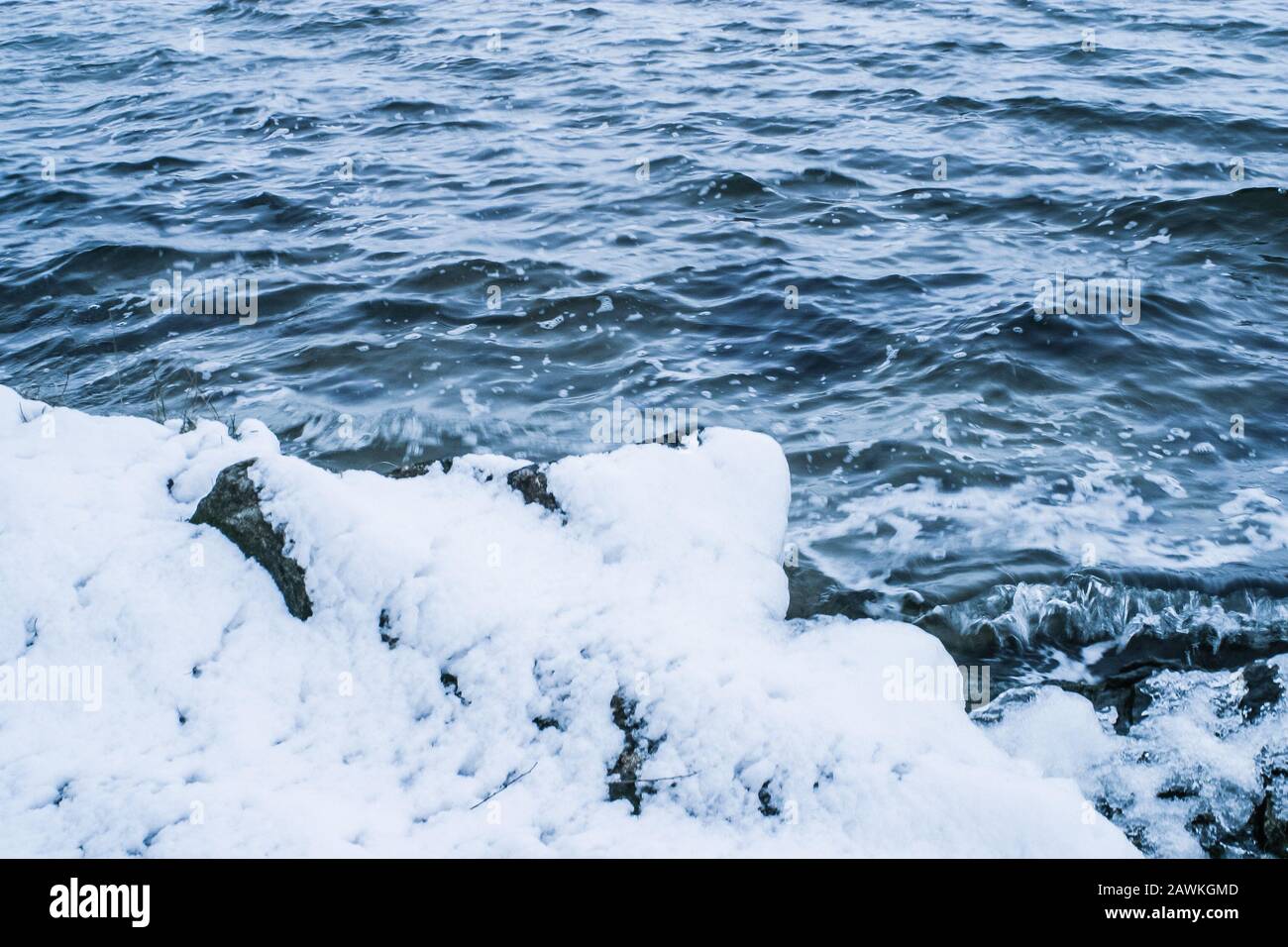 Cliff Shore of the river in winter Stock Photo