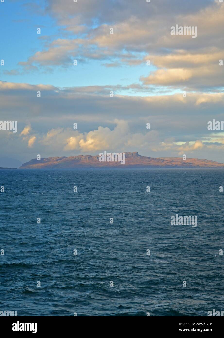 Views of the Isle of rum and port mor from Ardnamurchan lighthouse Stock Photo