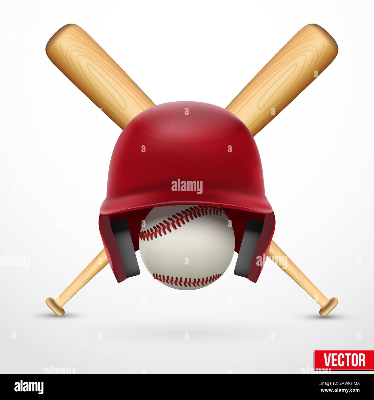 Symbol of a baseball. Helmet, ball and two bats. Vector. Stock Vector