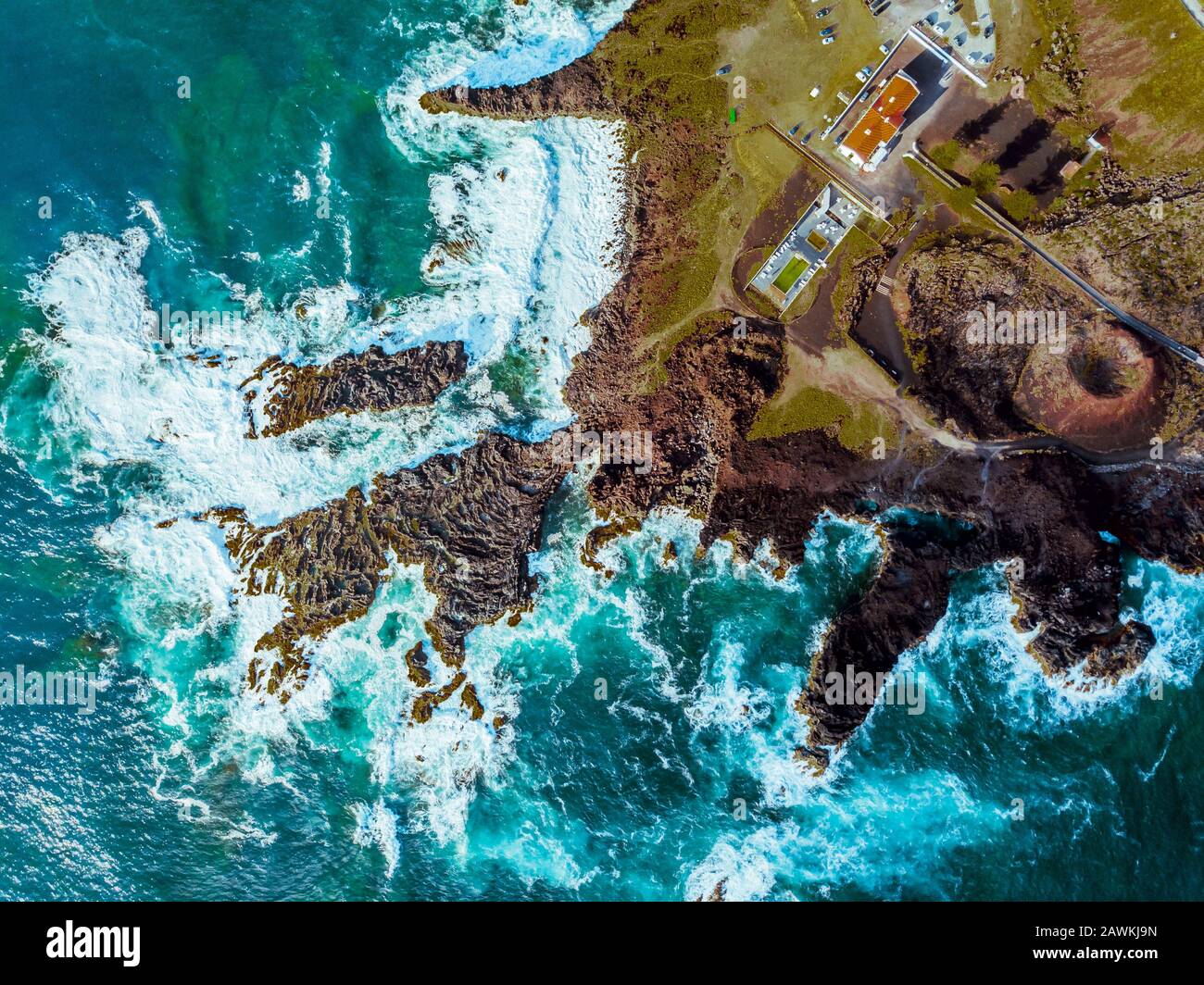 Ariel View of The Azores Coastline on a beautiful day. Stock Photo