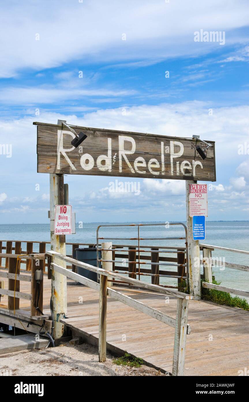 Rod and Reel Fishing Pier on Anna Maria Island, FL Stock Photo