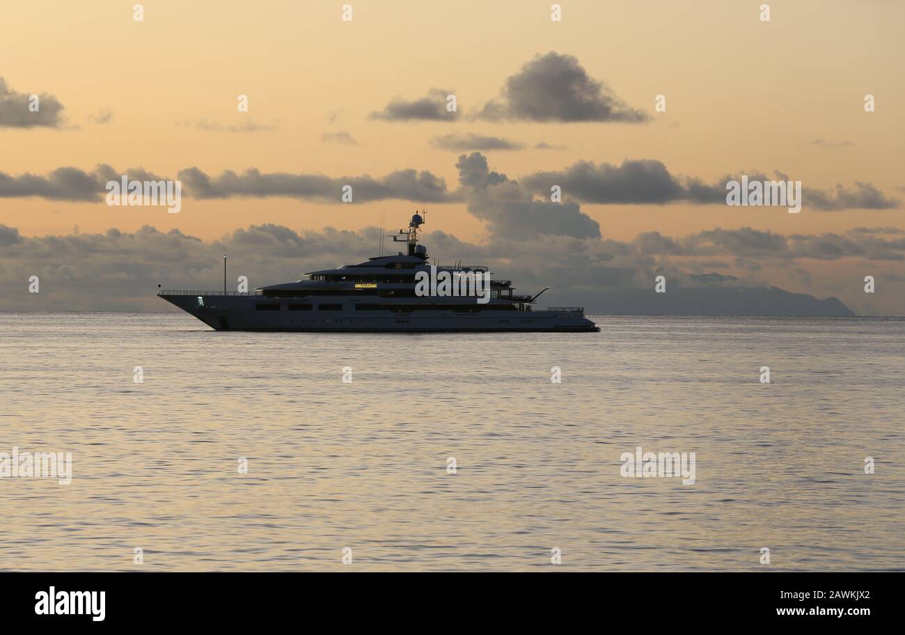 The 90 metre Super Yacht DreAMBoat at anchor in Simpson Bay, Sint Maarten in the Caribbean Stock Photo