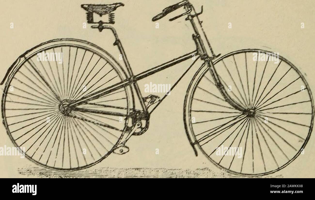 Wheels and wheeling; an indispensable handbook for cyclists, with over two hundred illustrations . Humber Safety—1885. some awkward device designed to bring the handleswithin the riders reach. Such combinations resultedin giving very peculiar or sensitive steering, to remedywhich some automatic device was generally adopted,and was at that time considered very important.Even as late as 1887, A. J. Wilson refers in his bookto this sensitiveness of steering, and remarks that onthe Humber this defect is remedied, and the cam-and-spring controller aid in steadying the steering/ 86 WHEELS AND WHEELI Stock Photo