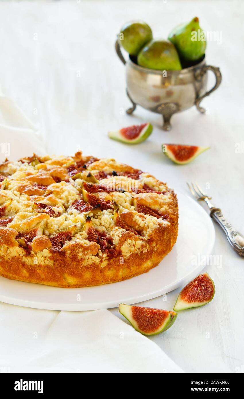 corn flour pie with figs streusel, gluten free Stock Photo Alamy