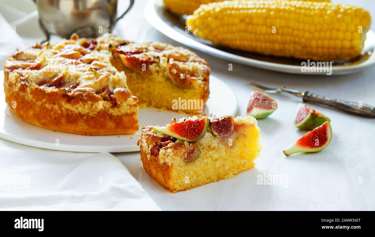 corn flour pie with figs streusel, gluten free Stock Photo Alamy