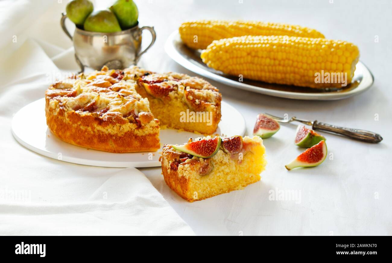 corn flour pie with figs streusel, gluten free Stock Photo Alamy
