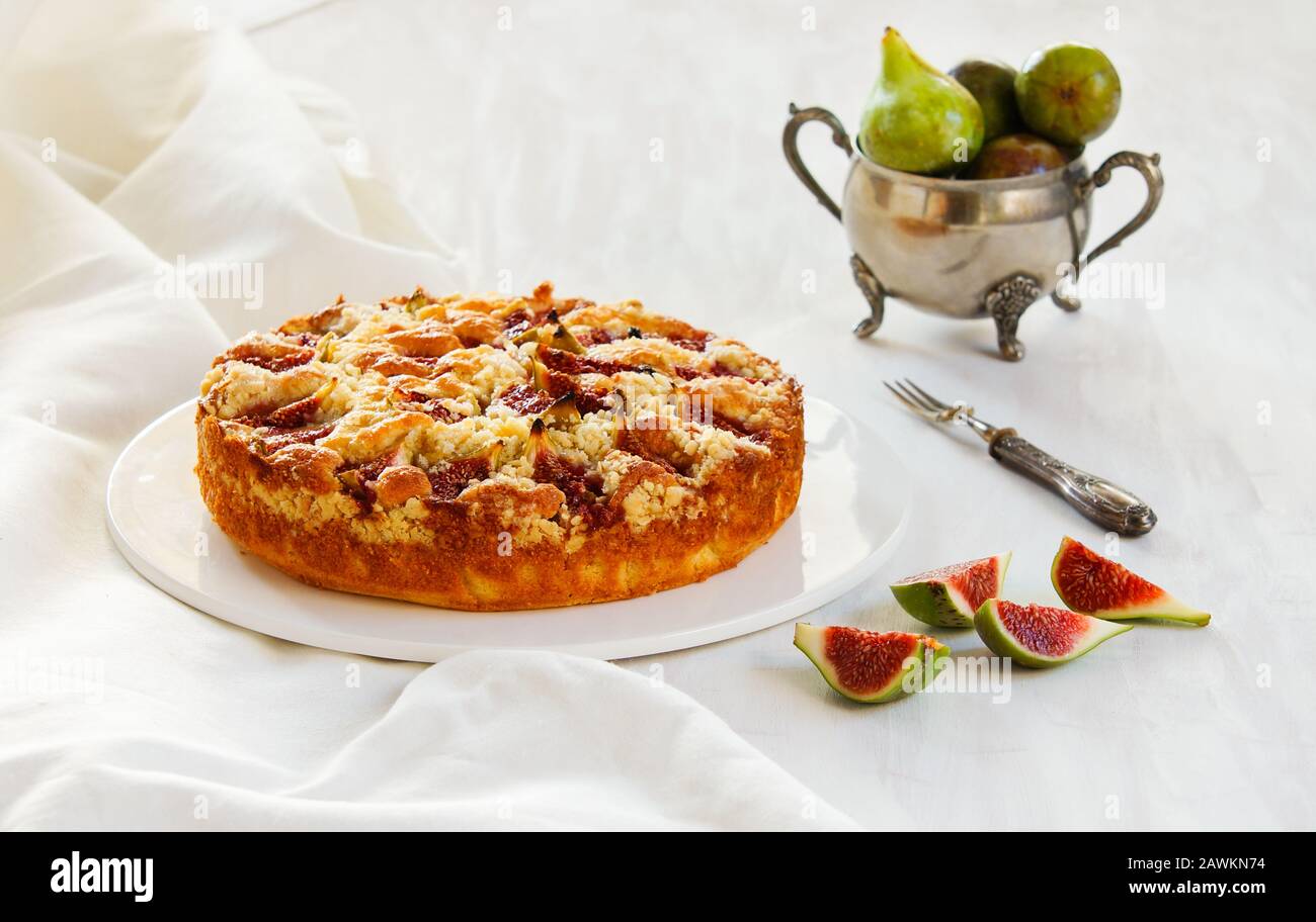 corn flour pie with figs streusel, gluten free Stock Photo Alamy