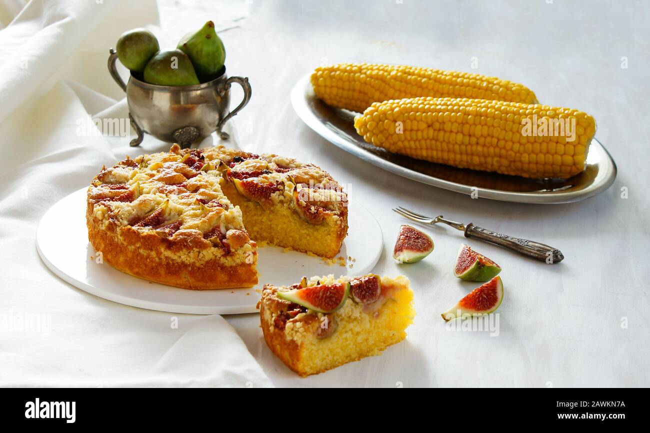 corn flour pie with figs streusel, gluten free Stock Photo Alamy