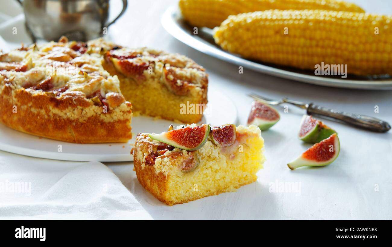 corn flour pie with figs streusel, gluten free Stock Photo Alamy