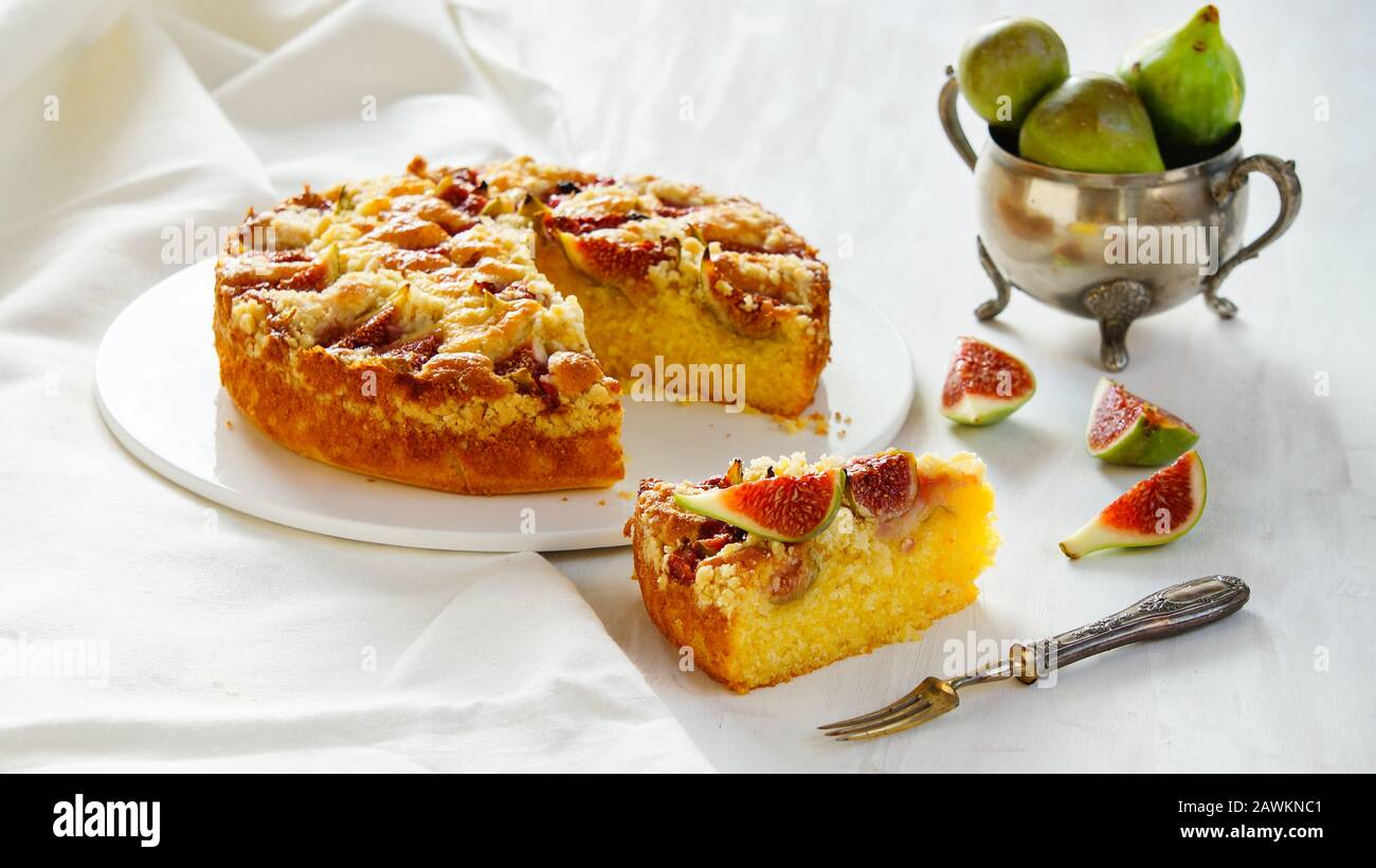 corn flour pie with figs streusel, gluten free Stock Photo Alamy