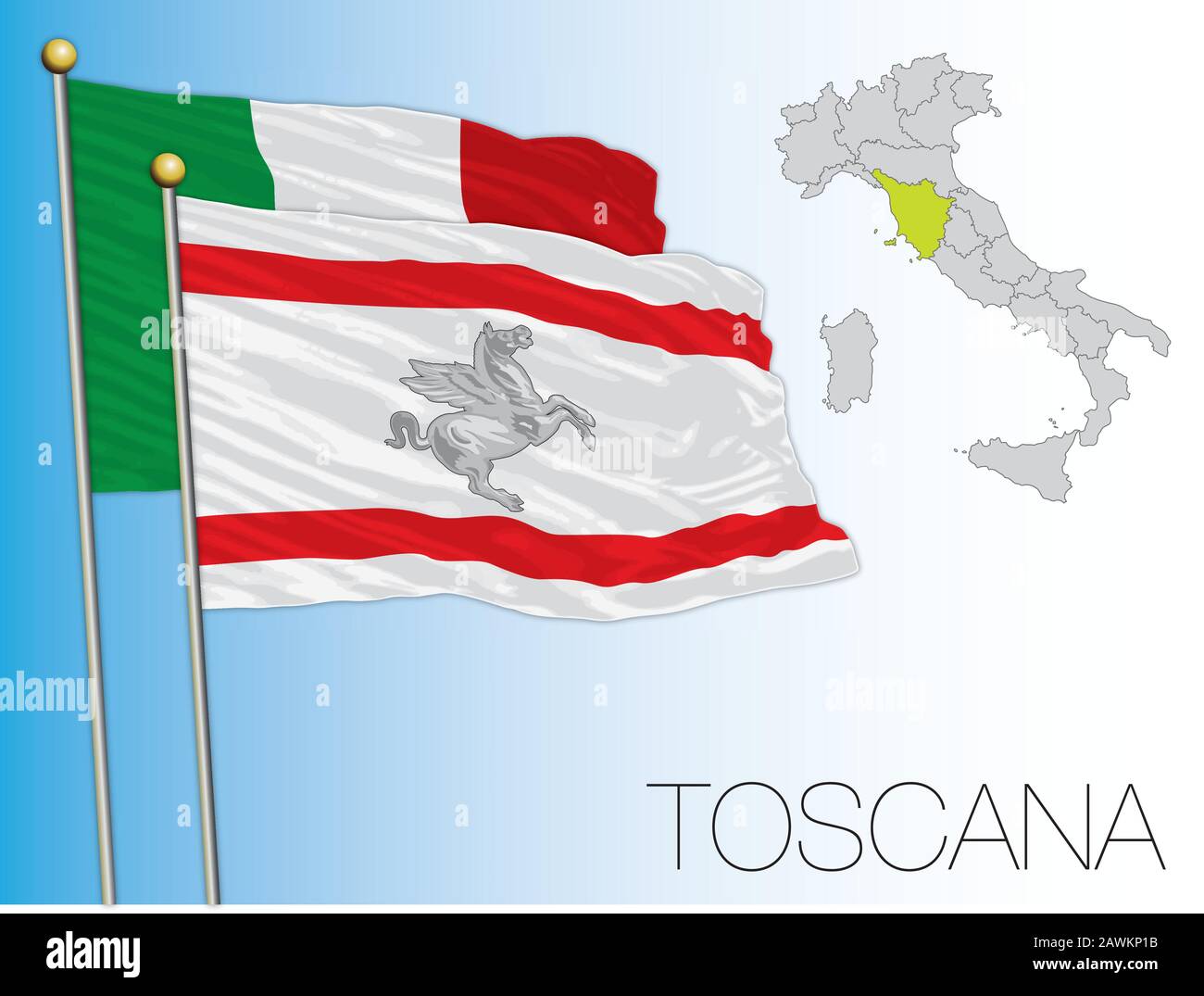 Tuscany official regional flag and map, Italy, vector illustration Stock Vector