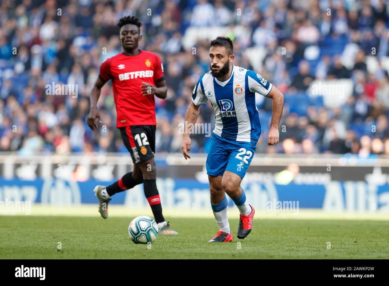 Cornella Del Llobregat, Spain. 09th Feb, 2020. BARCELONA, SPAIN - FEBRUARY 09: Matias Vargas of RCD Espanyol in action during the Liga match between RCD Espanyol and FC Barcelona at RCD Stadium on February 09, 2020 in Barcelona, Spain. Credit: Dax Images/Alamy Live News Stock Photo