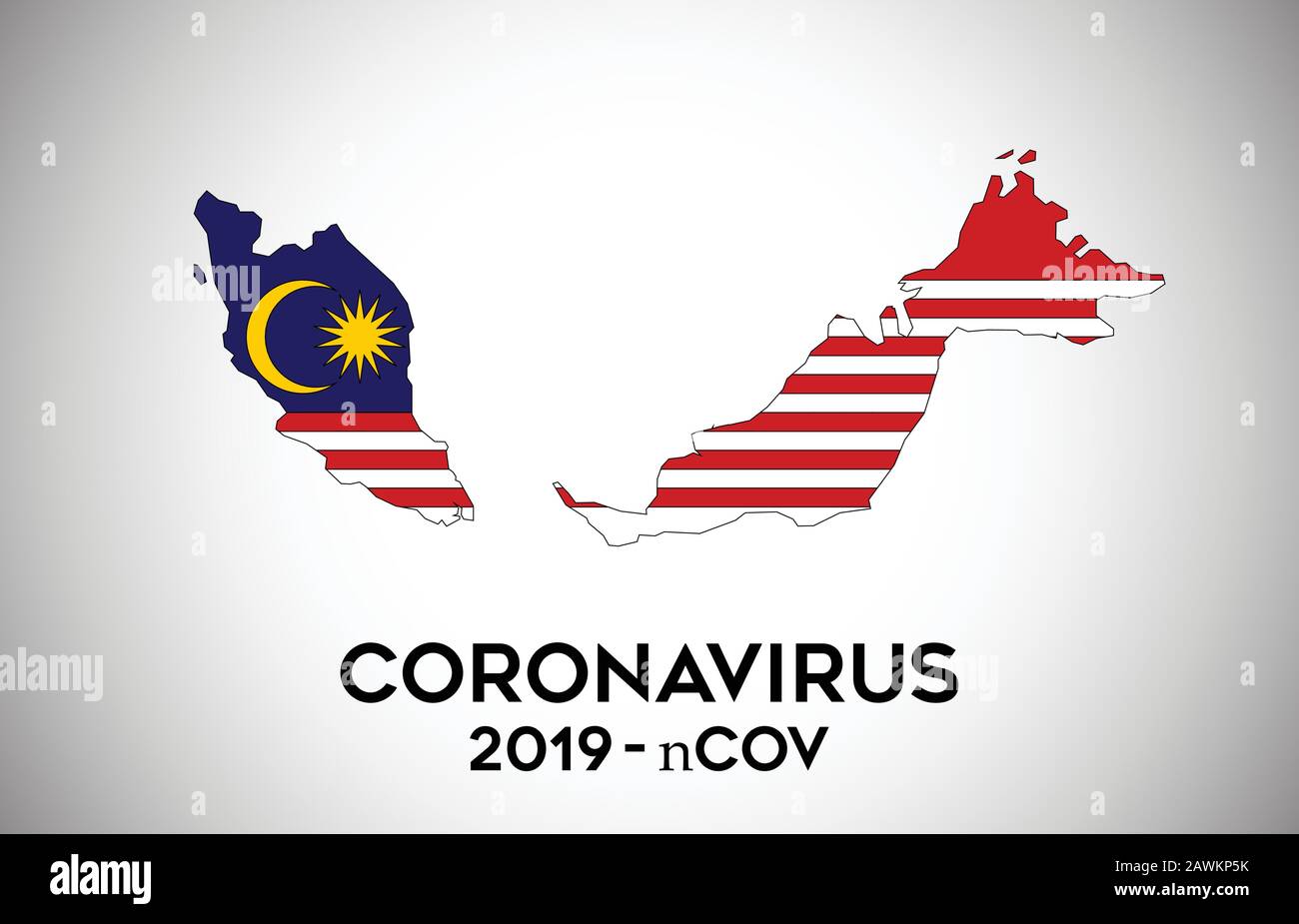 CoronaVirus in Malaysia and Country flag inside Country border Map Vector Design. 2019-nCoV with Malaysia map with national flag Vector Illustration. Stock Vector