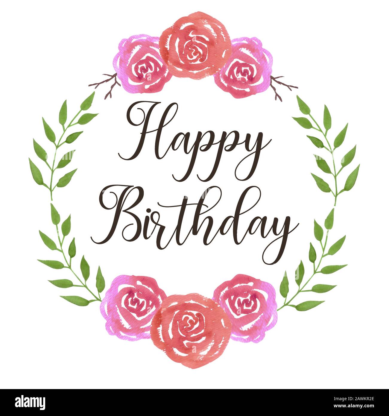 Happy Birthday Flower Wreath Images Happy Birthday Rose Floral Wreath Watercolor Stock Photo - Alamy