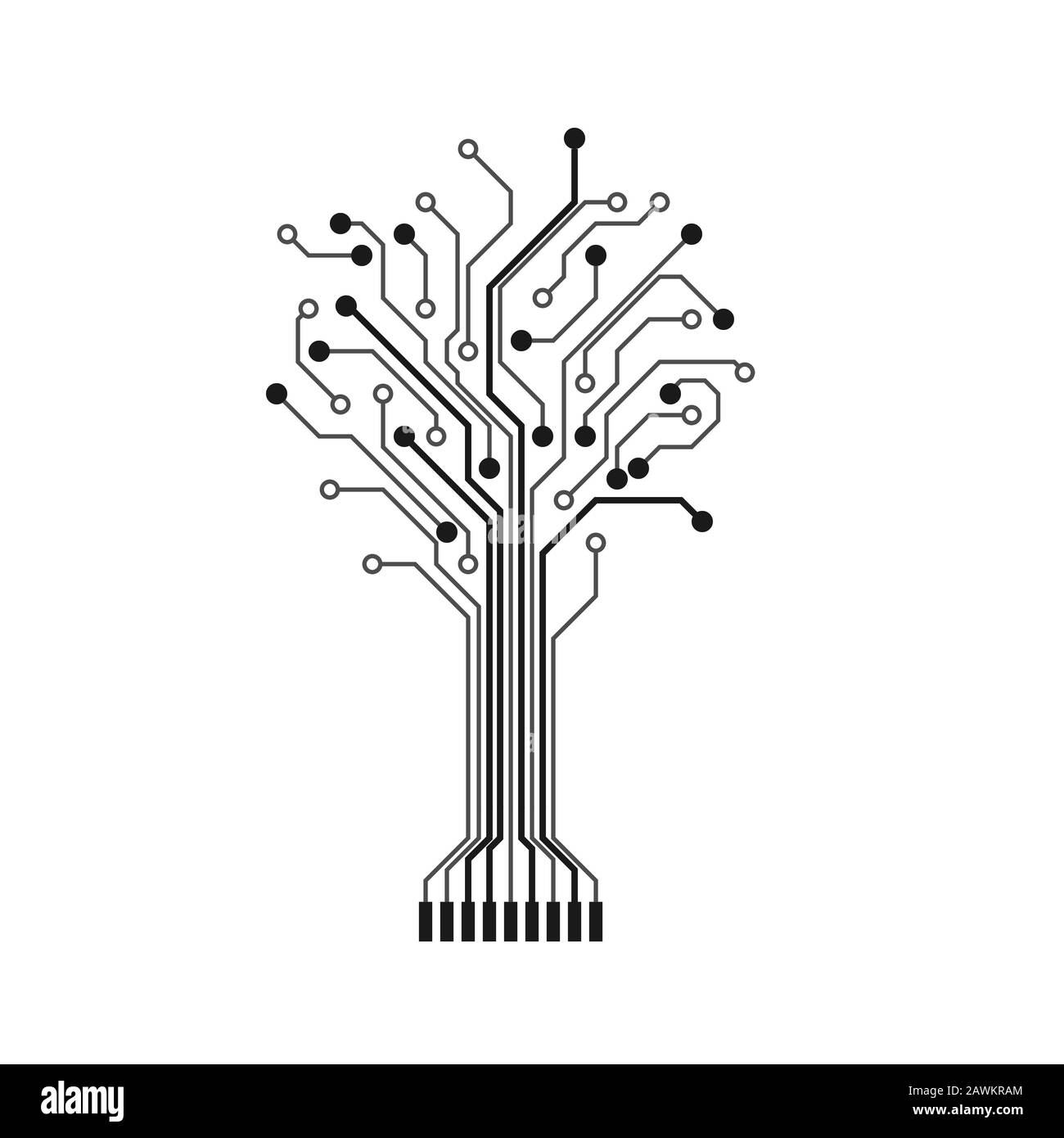 Circuit tree silhouette. Technology design element. Computer engineering hardware system. Vector Stock Vector