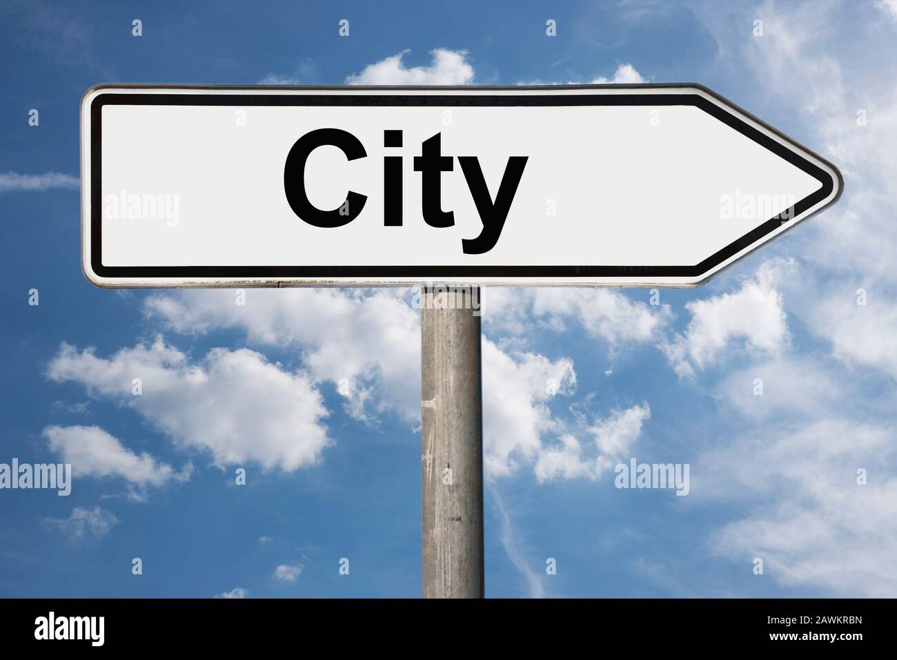 Detail photo of a signpost with the inscription City Stock Photo