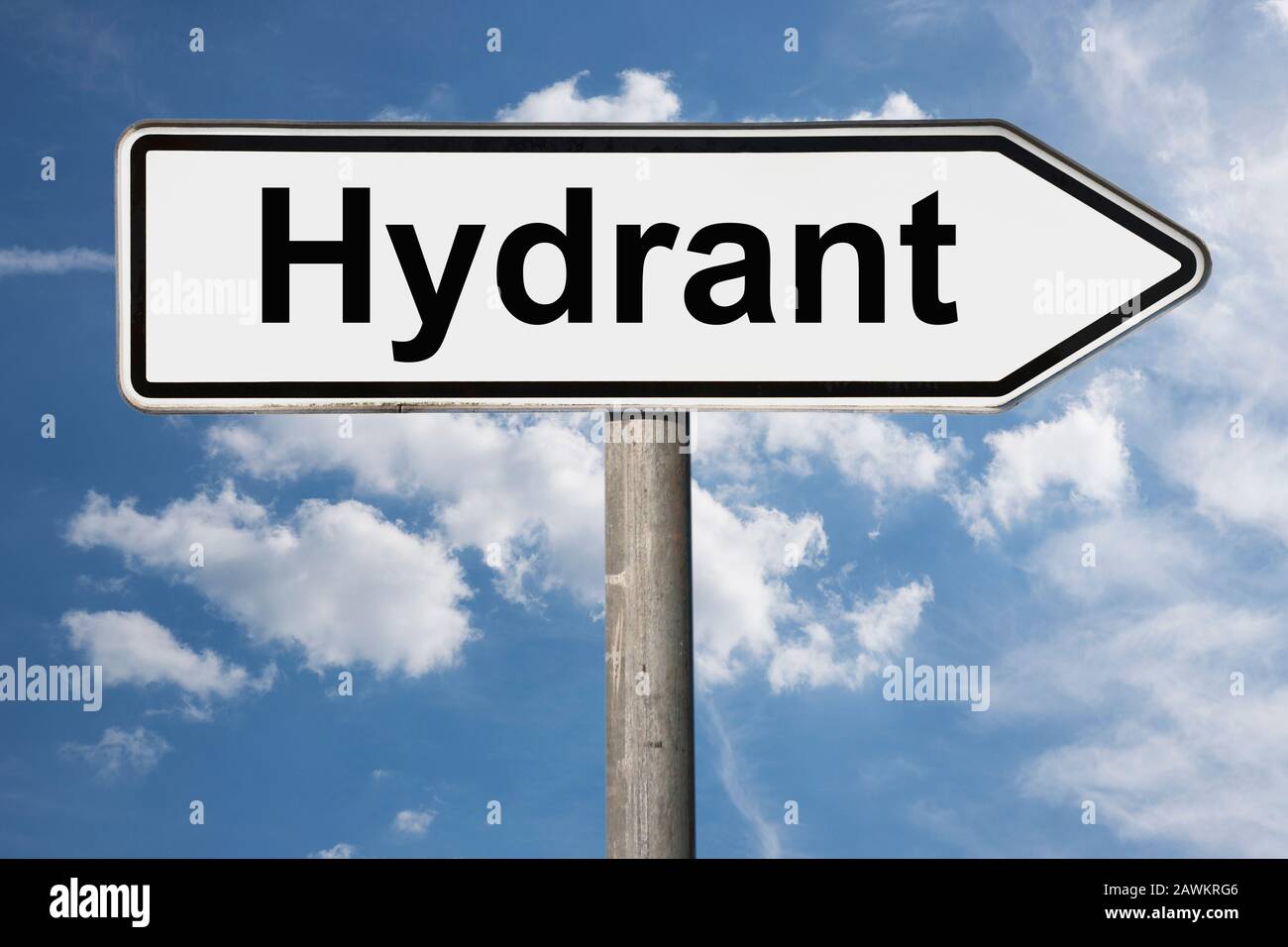 Detail photo of a signpost with the inscription Hydrant (Fire hydrant) Stock Photo