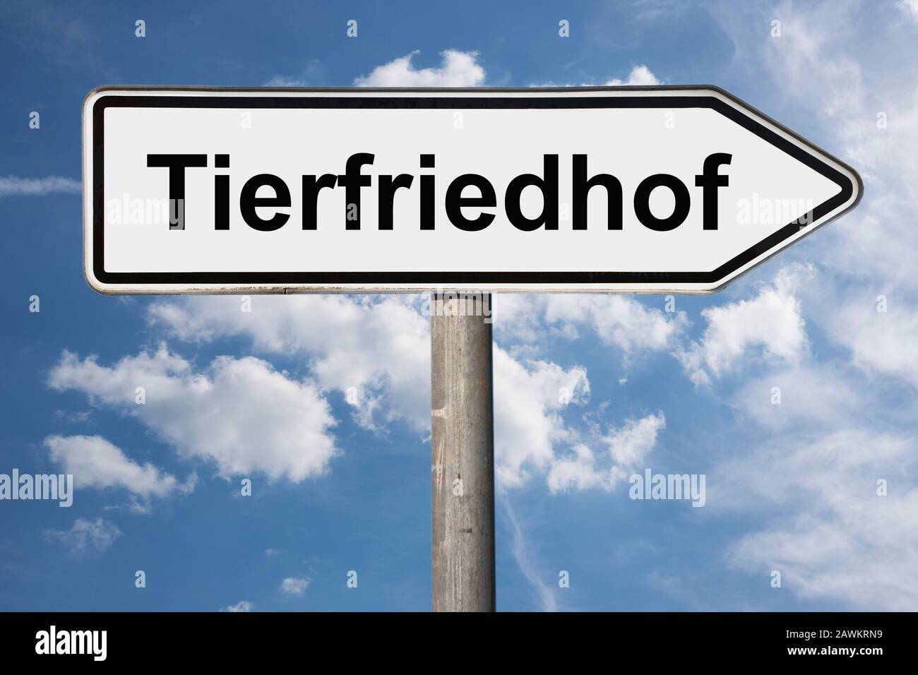 Detail photo of a signpost with the inscription Tierfriedhof (Animal cemetery) Stock Photo