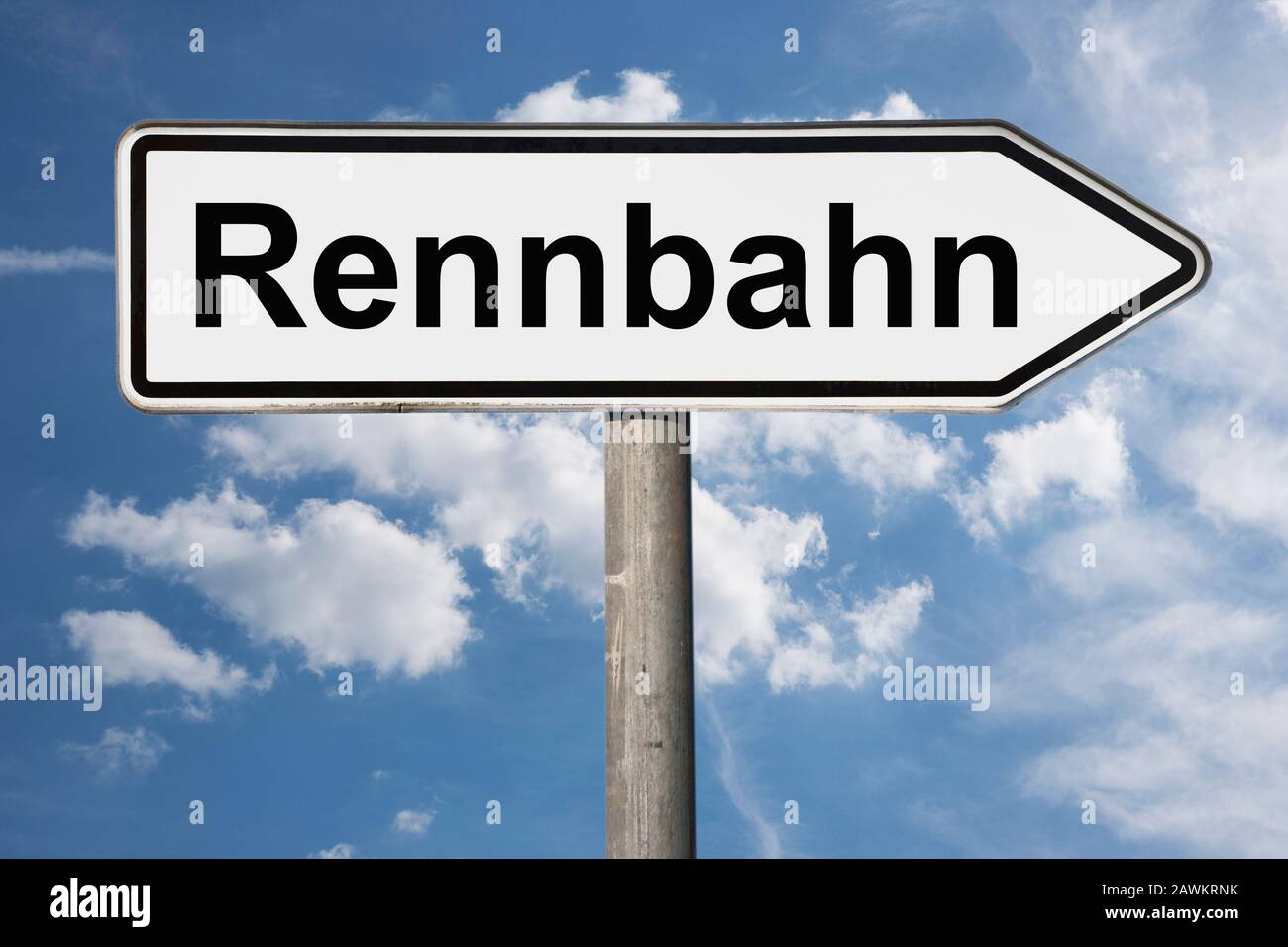 Detail photo of a signpost with the inscription Rennbahn (Racetrack) Stock Photo