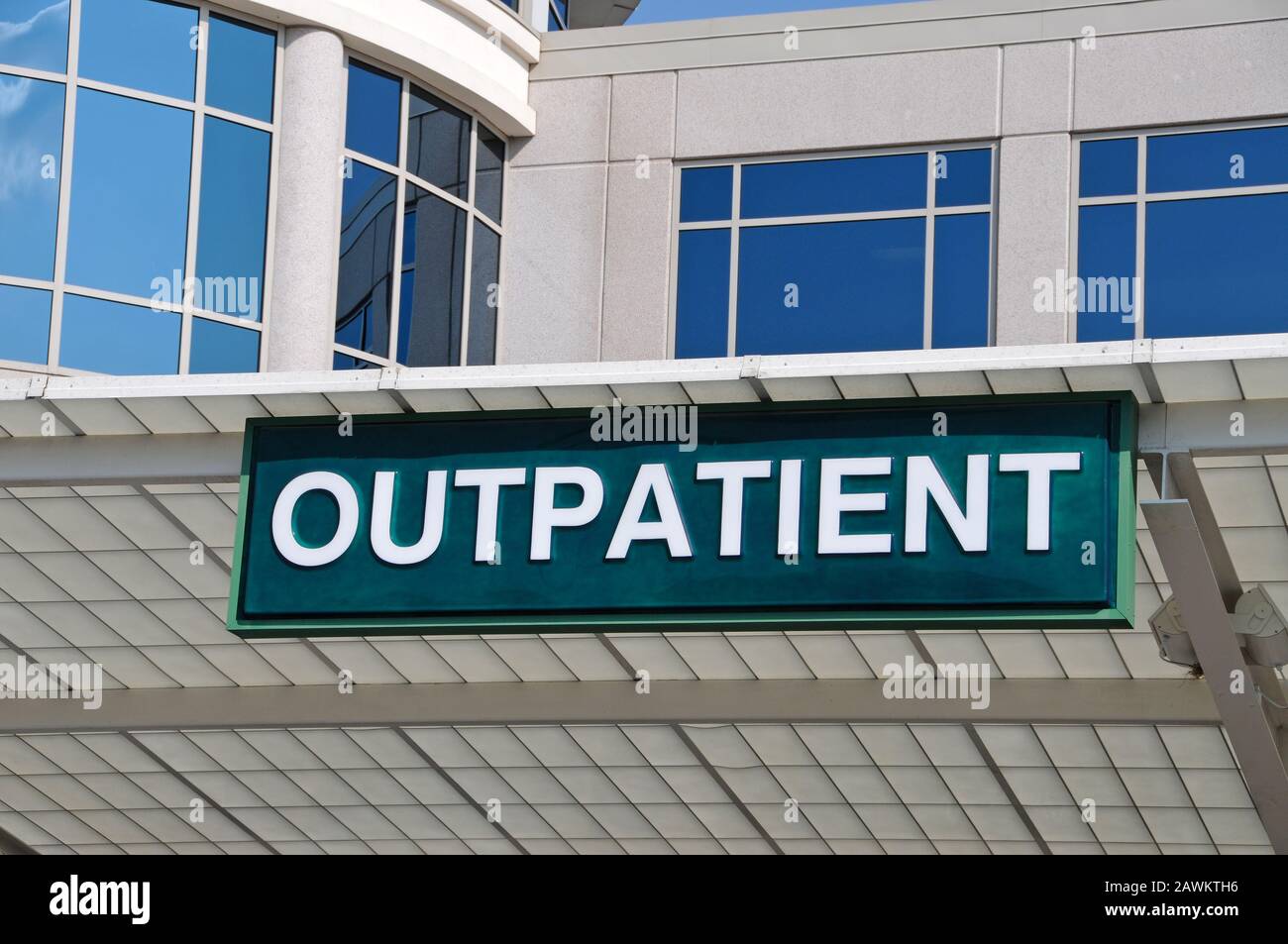 Outpatient Sign over a Hospital Outpatient Services Entrance Stock Photo