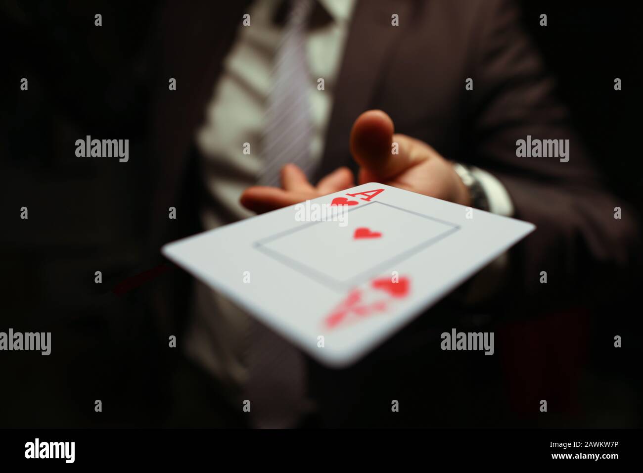 Trump in sleeve, strategy business card game Stock Photo Alamy