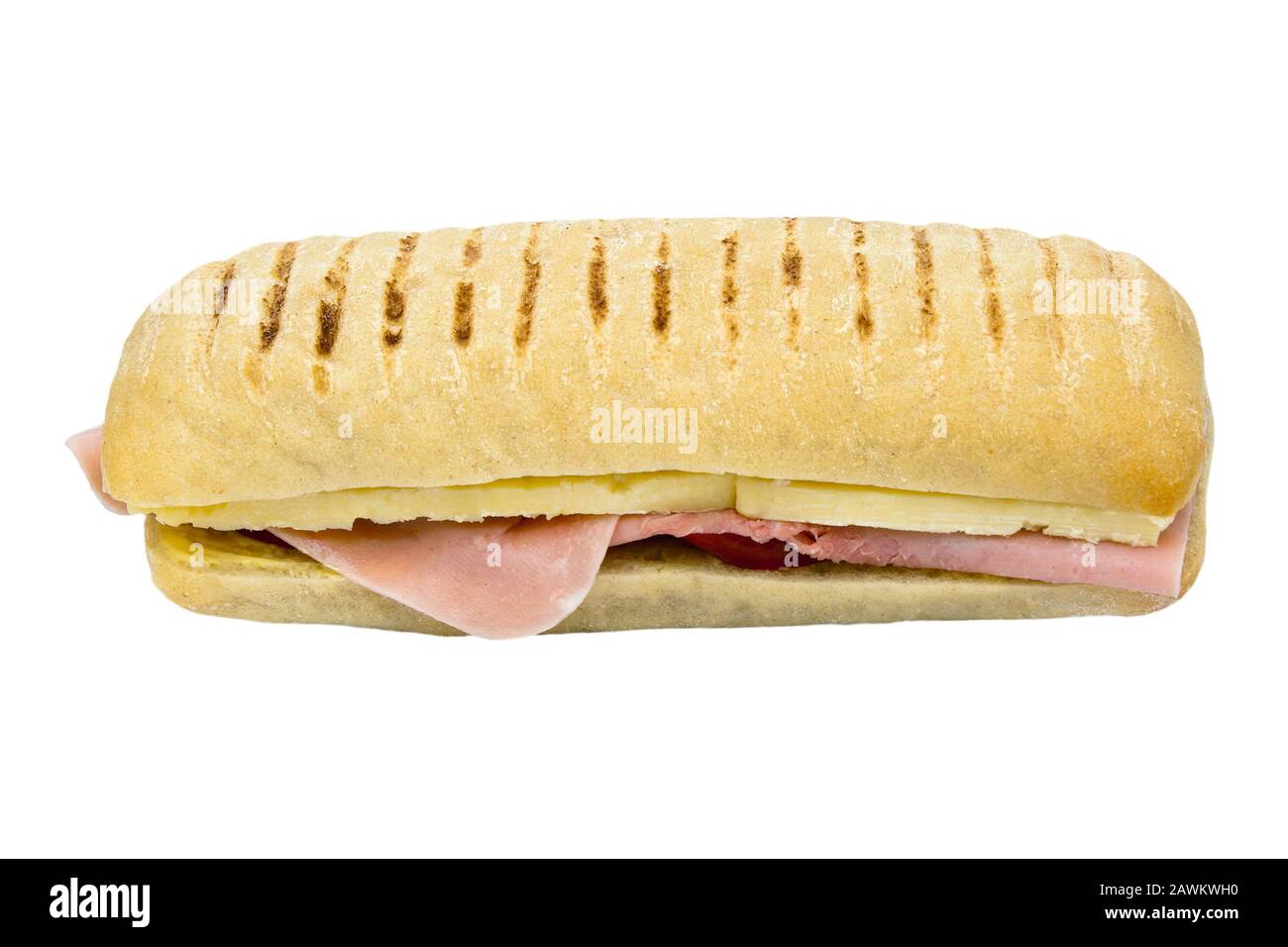 Panini with cheese ham and tomato on an isolated white background with a clipping path Stock Photo