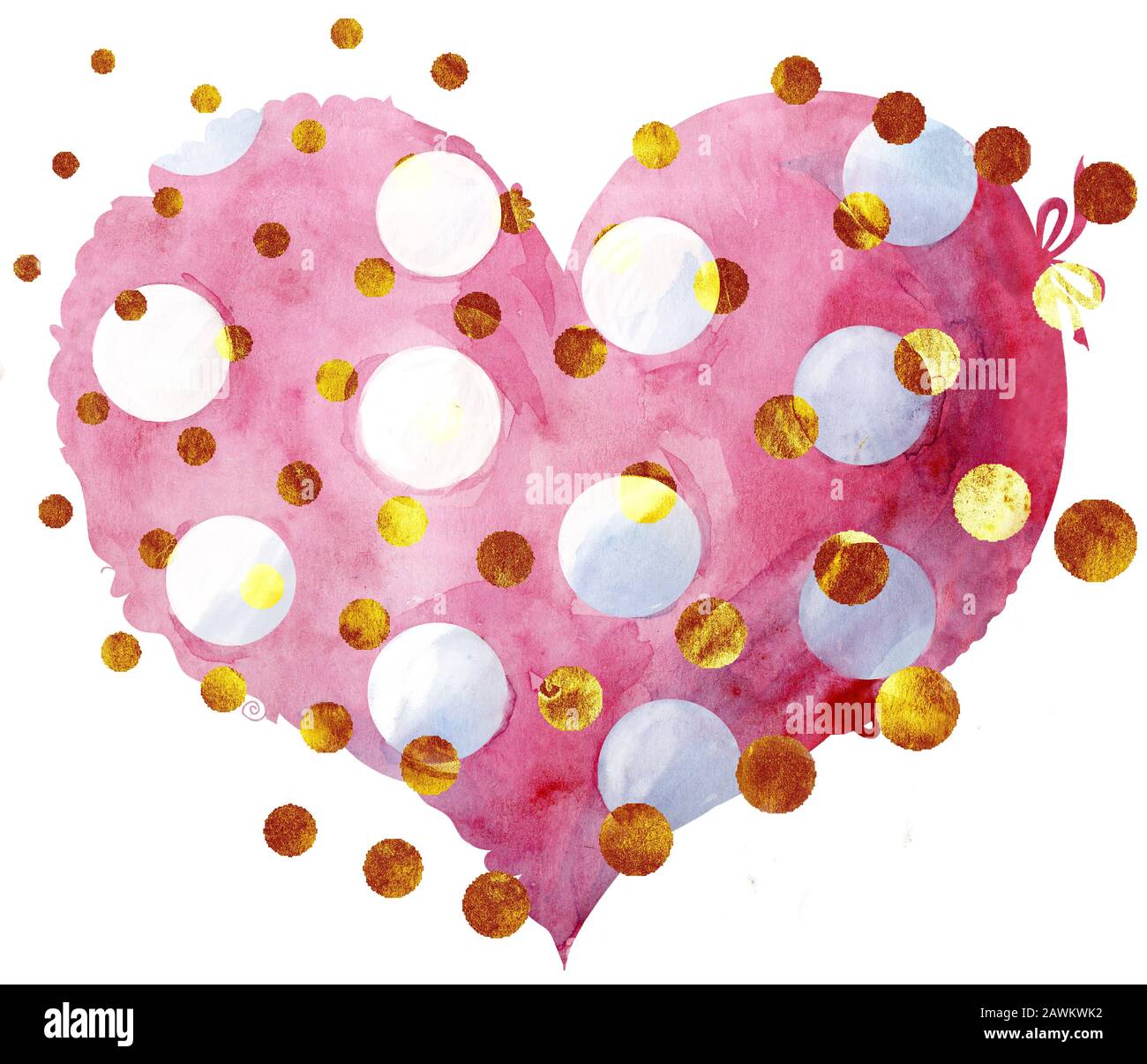 watercolor pink heart with a lace edge and gold dots Stock Photo - Alamy