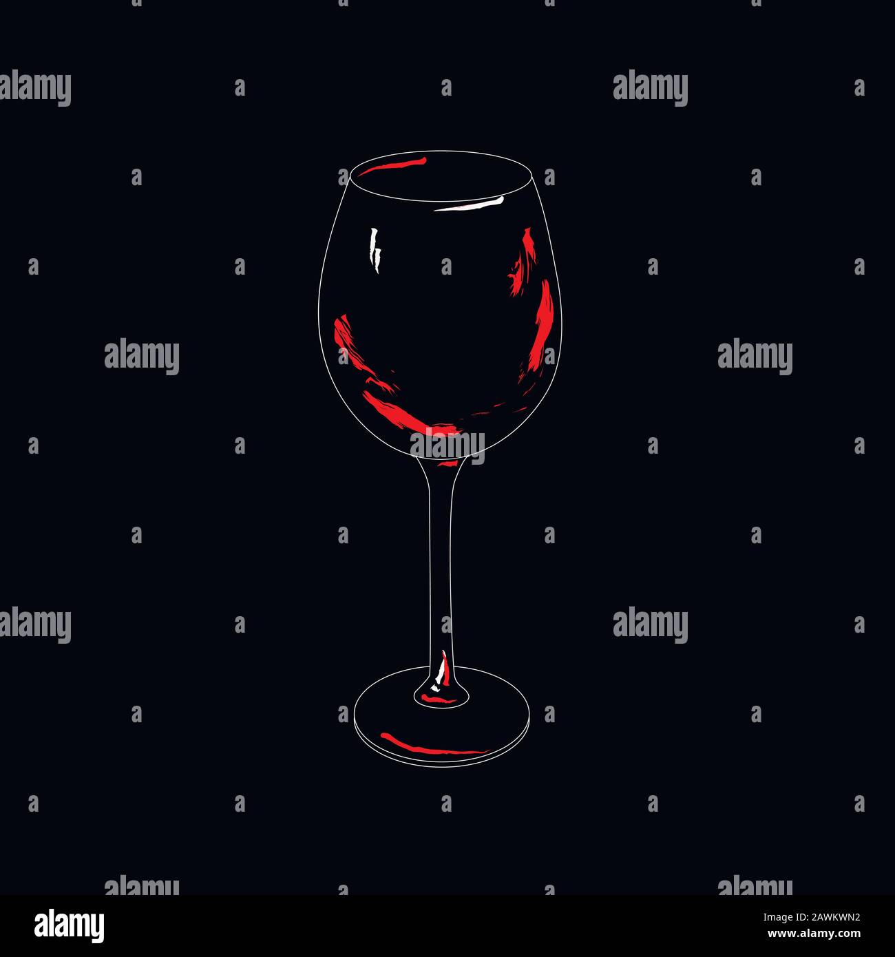 Outlines of wine glass with red vine on black background. Creative vector illustration Stock Vector