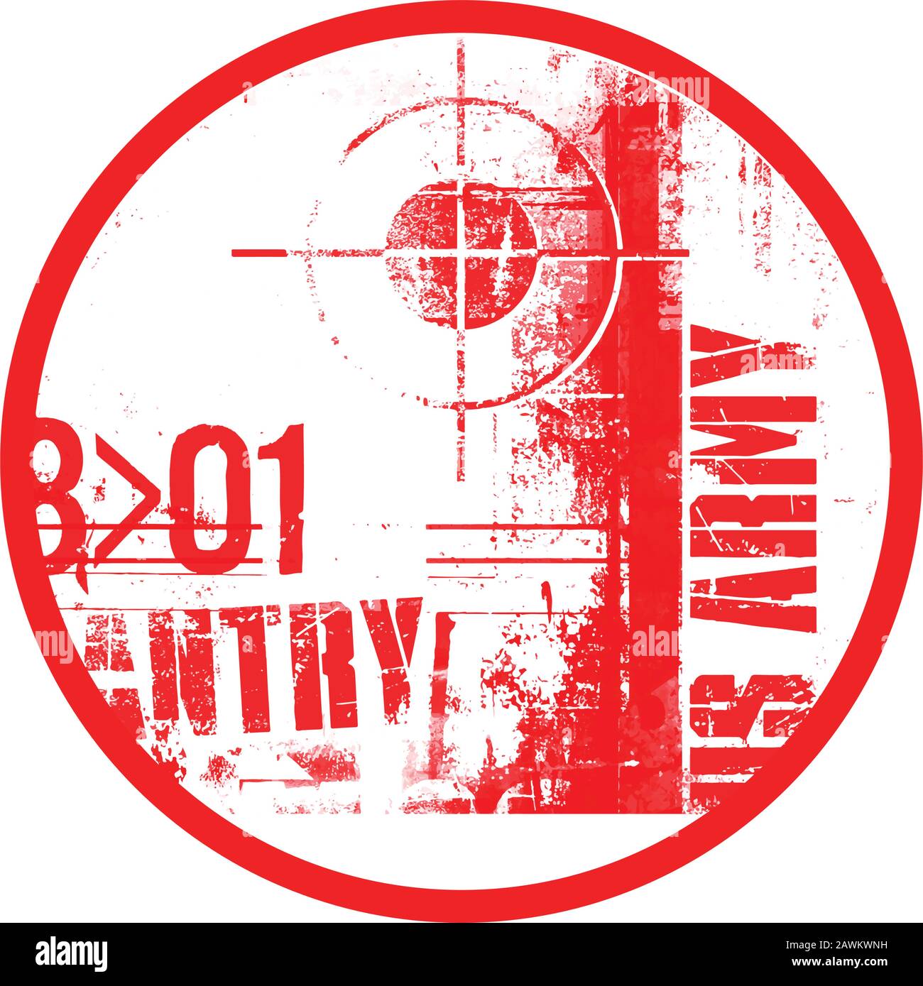 Crosshair sign on old grungy surface. Rifle scope symbol. Target mark. Us army text Stock Vector