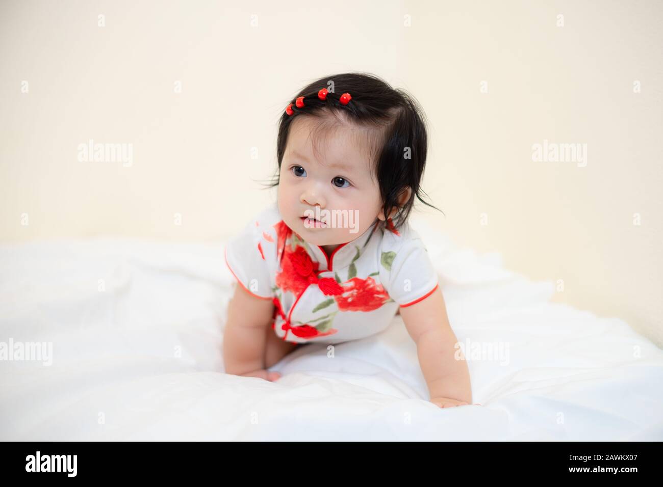 Asian Thai Baby Girl in Cheongsam Dress, Chinese New Year Stock Photo ...