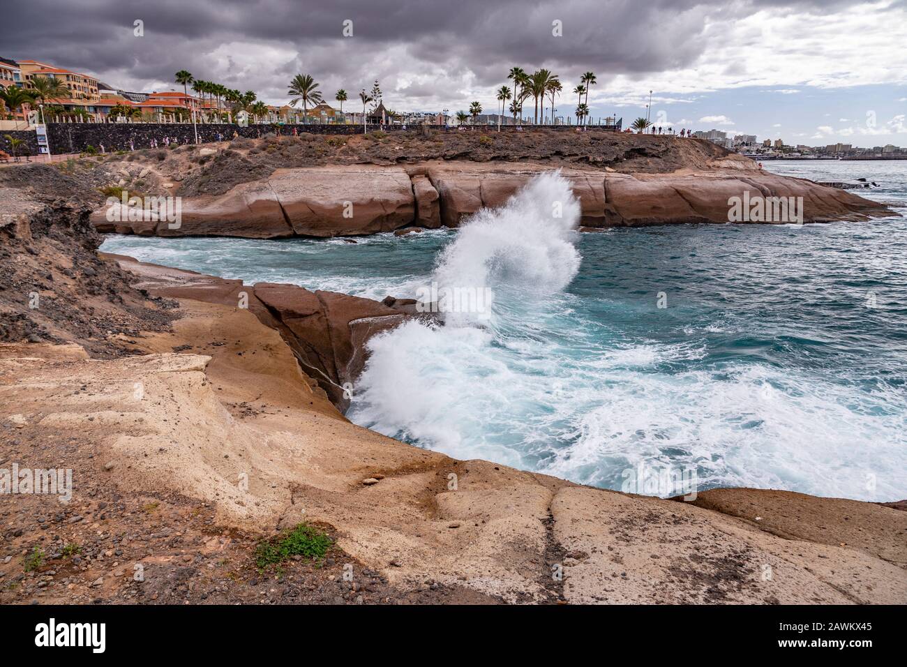 Wave spray at Playa del Duque, Tenerife, Canary Islands Stock Photo