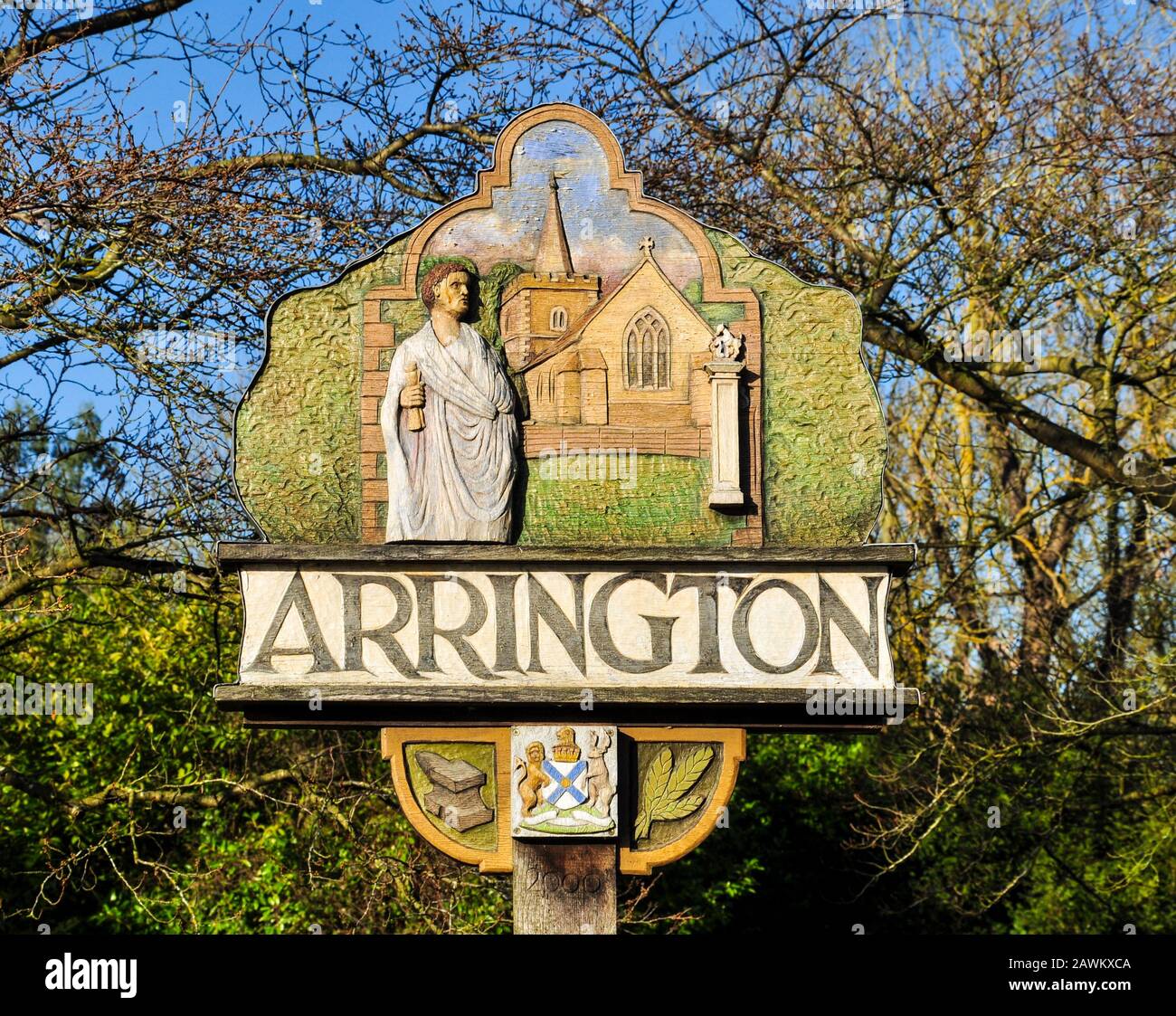 Village sign, Arrington, South Cambridgeshire, England, UK Stock Photo -  Alamy