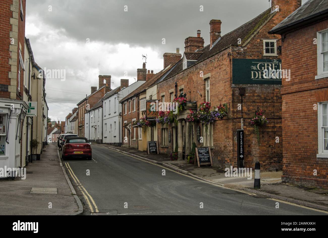 Market Lavington, Wiltshire, UK August 17, 2019 View along the High
