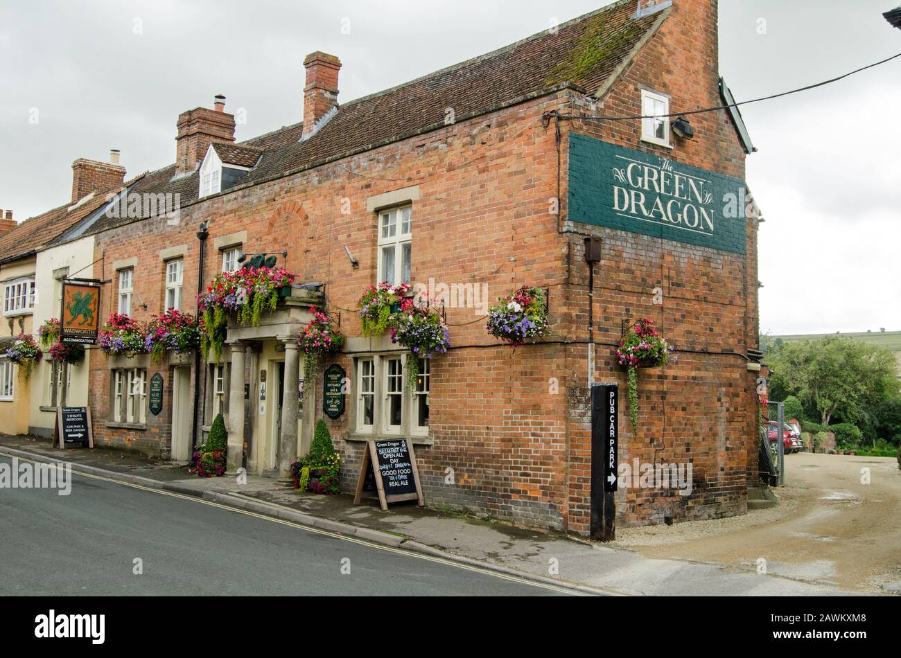 Wiltshire, UK - August 17, 2019: The historic Green Dragon public house in the village of Market Lavington in Wiltshire, England. Stock Photo