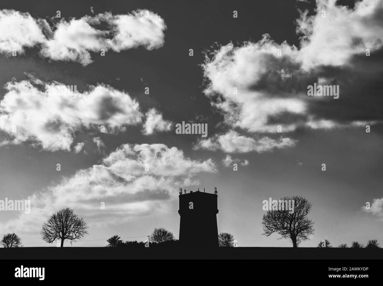 Watertower, Meppershall Bedfordshire, Black and White Landscape Stock Photo